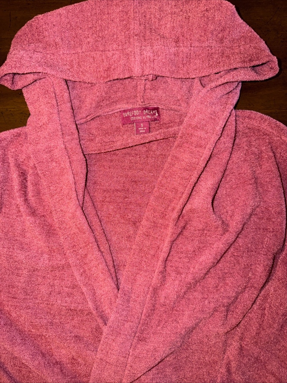 Barefoot Dreams CozyChic Ultra Lite Rolled Edge Red Hooded Cardigan Small Wrap